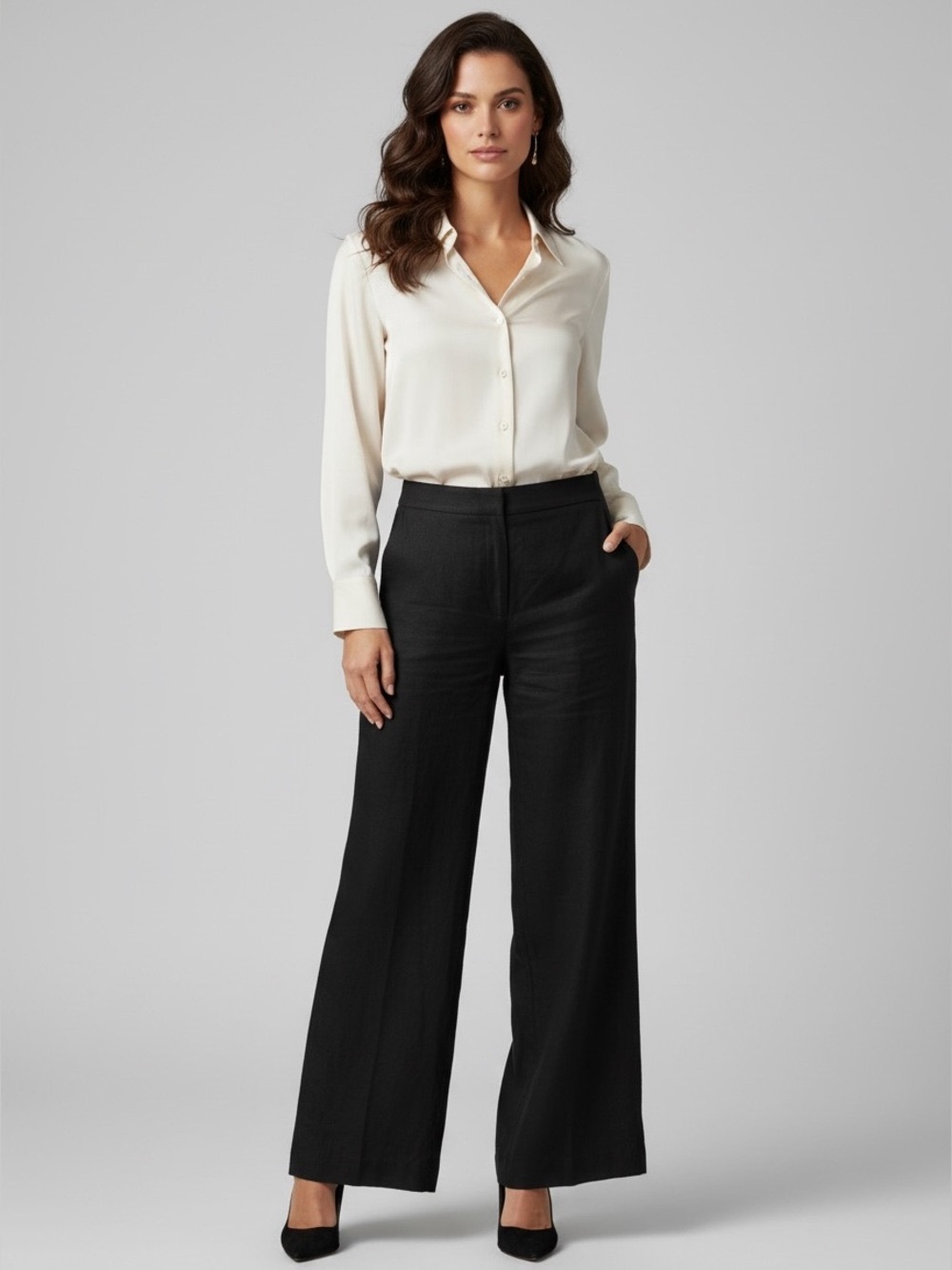 The LOFT Clean Wide Leg Pants in Linen Blend Black Size 14